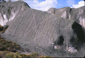 There are many examples of such “lining” on stones at Marchahuasi. We do not have any explanation for such a design.